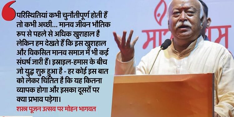 Mohan Bhagwat:'बांग्लादेश में हुई हिंसा, हिंदू जहां हैं वहां संगठित रहें',शस्त्र पूजन उत्सव पर बोले संघ प्रमुख