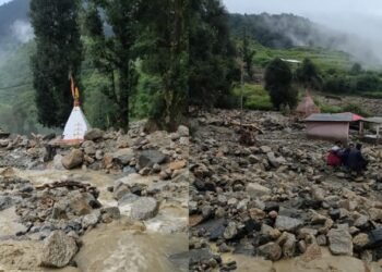 टिहरी में बादल फटा: भारी मात्रा में आया मलबा, भागीरथी का प्रवाह रुकने से बनी झील, दो मंदिर मलबे में दबे