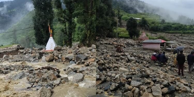 टिहरी में बादल फटा: भारी मात्रा में आया मलबा, भागीरथी का प्रवाह रुकने से बनी झील, दो मंदिर मलबे में दबे