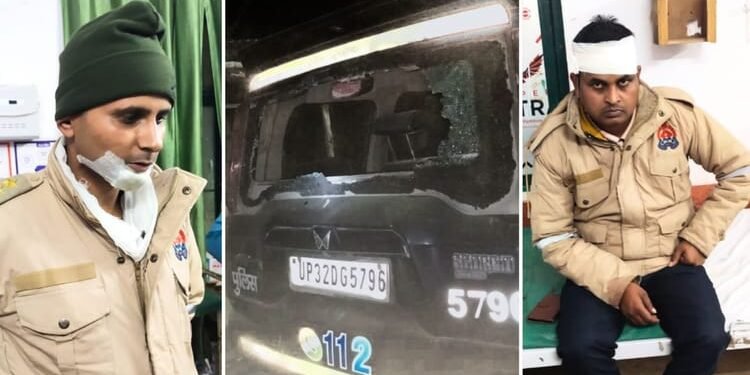 विवाद की सूचना पर पहुंची पुलिस पर पथराव: चौकी प्रभारी समेत तीन घायल, गाड़ी भी तोड़ी, तनाव के चलते फोर्स तैनात