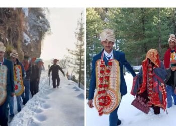 हिमाचल प्रदेश: भारी बर्फबारी के बावजूद नहीं टली शादी, 3 से 4 फीट बर्फ के बीच सात किमी पैदल चले दूल्हा-दुल्हन
