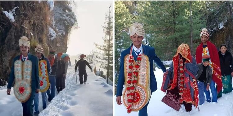हिमाचल प्रदेश: भारी बर्फबारी के बावजूद नहीं टली शादी, 3 से 4 फीट बर्फ के बीच सात किमी पैदल चले दूल्हा-दुल्हन